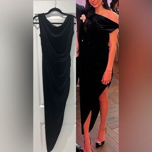 Norma Kamali Velvet asymmetrical off the shoulder black dress
